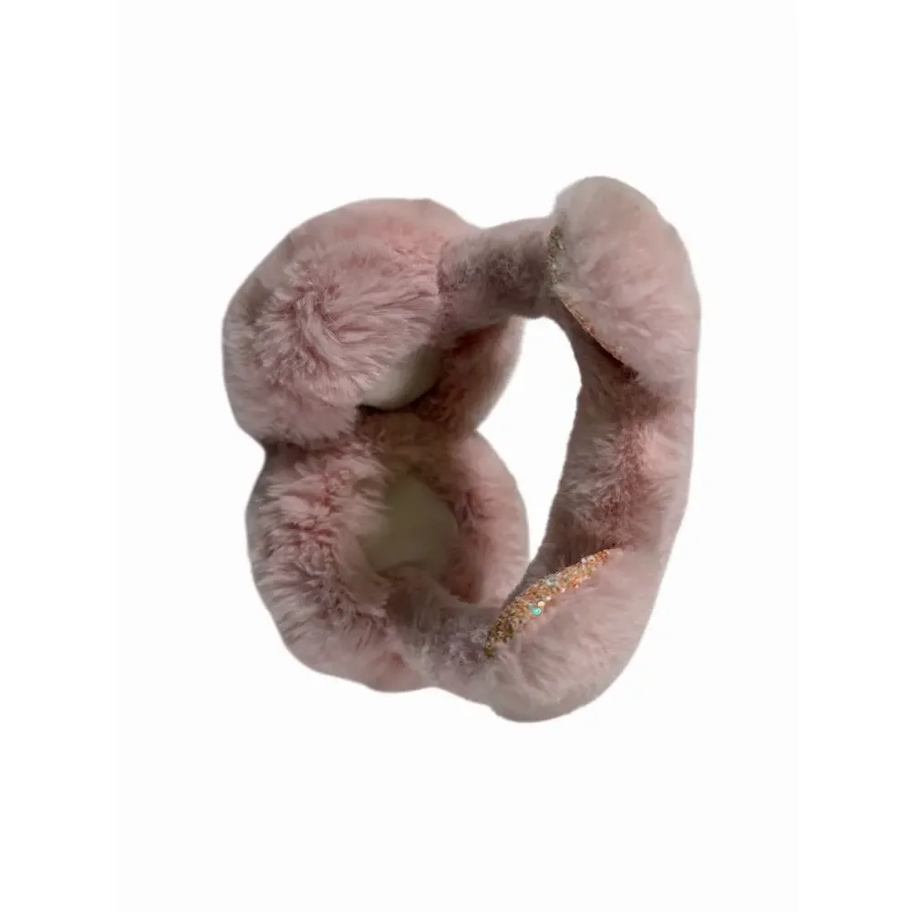 Girls Plush Cat Ear Earmuffs Pink Faux Fur Glitter Ears Winter Warmers Youth